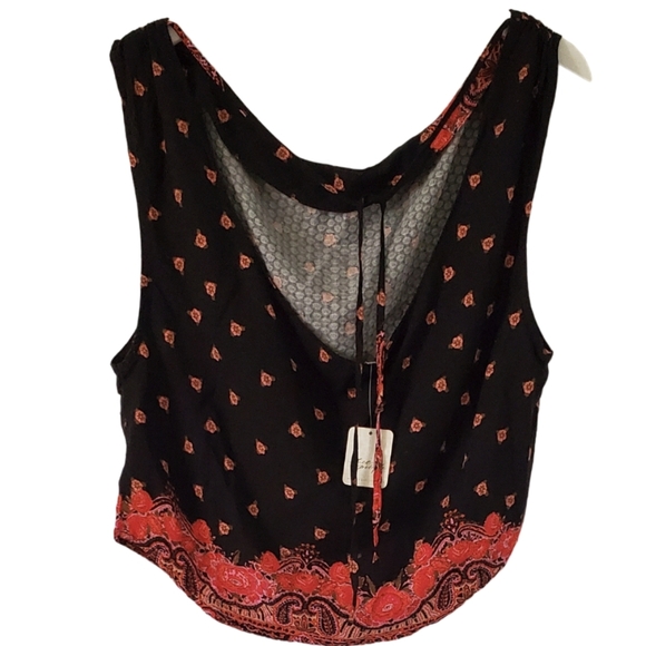 Free People Silas Casual Cowl Neck  Floral Printed Tank Sleeveless Black Combo S - Picture 5 of 6